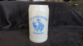 Malteser Brauerei Clay 1 Liter Mug - Stein Amberg Germany Circa 1970 