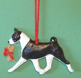 Basenji - Bone Charm - Black And White - Artist Dog Breed Ornament.  Artdog