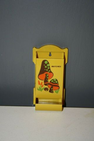 Vintage 60s 70s Plastic Match Box Holder W Mushroom Decor