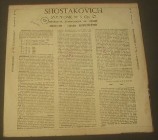SHOSTAKOVICH SYMPHONIE No 5 HORENSTEIN PATHE VOX PL 7610 LP 50 ' s 3