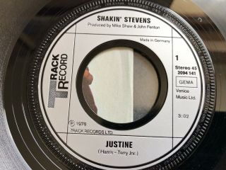 SHAKIN’ STEVENS 7” 45 JUSTINE Track GERMANY 1978 P/S Rockabilly Rock’n’Roll RARE 5