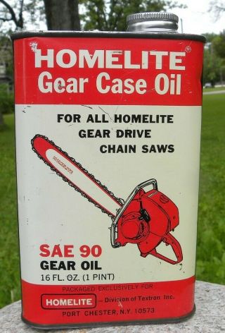 Vintage Homelite Chain Saw Gear Case Oil Tin Sqr Pint Empty Can