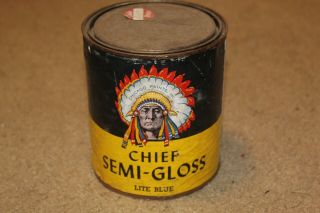 Vintage Chief Paint Can Chicago Paints Inside Gloss Lite Blue Advertising