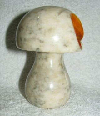 Vintage Hand Carved Alabaster Mushroom Owl Paperweight Made In Italy,  4 