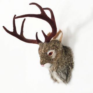 Jackalope Head Mount Realistic Animal In Fur Figurine For Home Or Office Gifts