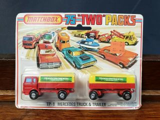 Vintage 1975 Matchbox Two Packs Tp - 1 Mercedes Truck & Trailer Noc