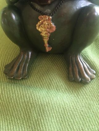 Frog Prince,  Crown,  Key & Chain,  Reading Book,  Green,  Resin,  Large Figurine 6.  3” 8