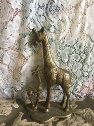 Brass Giraffe Mother And Baby