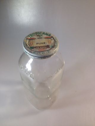 Vintage Glass Tropicana Orange Juice,  32 Fl Oz Bottle W/ Lid