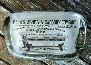 Antique Milk Glass Paperweight Haines Jones Cadbury Plumbing Supply Phila C1890