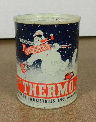 Vintage 1950s Thermo Anti - Freeze Advertising Oil Can Tin Bank Phila Pa Publicker