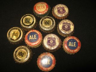 11 Vintage Beer Ale Bottle Caps Cork Lined Utica Club Narragasett Ale Hanley