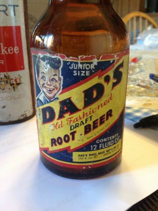 Dads Paper Label Stubbie Root Beer Bottle Stevens Point Wisconsin Wi Wis