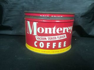 Vintage Monterey Coffee Metal Tin Key Opened Can Woolson Spice Co Toledo Ohio