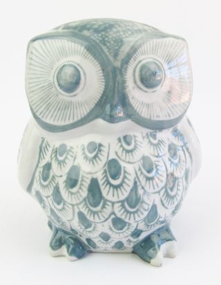 Owl Figurine - Decorative Ceramic Green & White (no.  2) Approx 14cm High