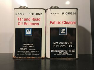 2 Vintage Gm General Motors Cans - Tar,  Road Oil Remover And Fabric Cleaner