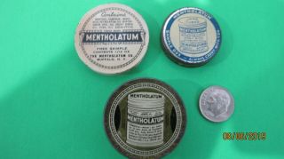 3 Vintage Medicine Sample Tins,  Mentholatum Co.  Buffalo Ny Collectible Tins