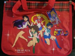 Sailor Moon 1992 Vintage Japanese Zippered Tote Bag Anime Group