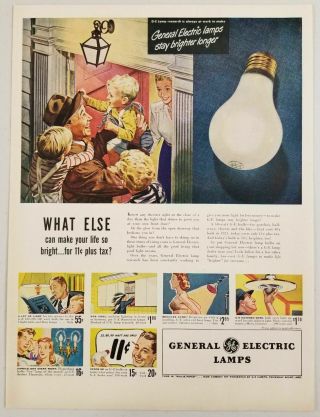 1948 Print Ad General Electric Lamps Porch Light Happy Family Greets Dad
