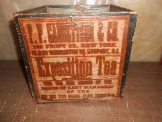 Antique F P Carrettson & Co Exposition Tea Wood Crate Paper Label