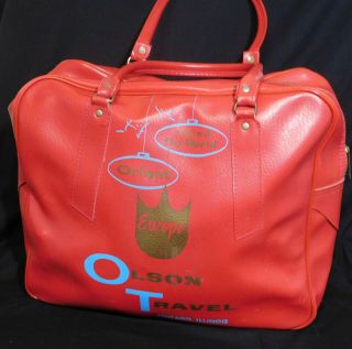 Vintage Olson Travel Advertising Suitcase Carry On Bag Chicago Red Zipper