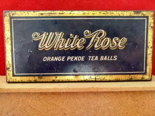 White Rose Tea Balls Tin Can W Hinged Lid Orange Pekoe Vintage Advertising