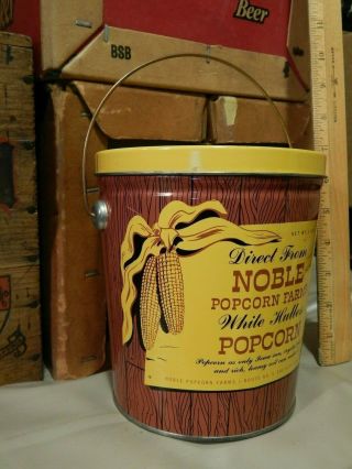 Noble Popcorn Farms [sac City,  Iowa] 1964 Metal Tin Bucket Pail Vtg Usa Ltd