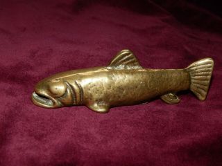 VINTAGE ART DECO SOLID BRASS SALMON FISH NOVELTY BOTTLE OPENER RARE 1930 ' s 2