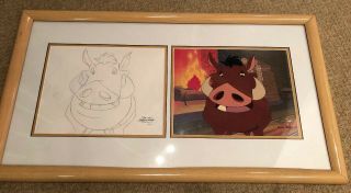 Disney’s Lion King: Timon & Pumbaa Production Cel W/ Drawing &