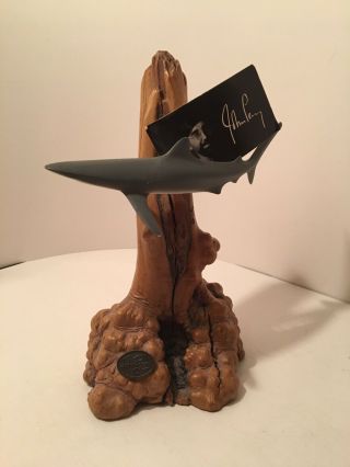 John Perry Grey Shark Resin Sculpture On Wood Burl Finds 702