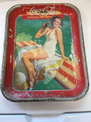 1939 Antique Art Deco Coca Cola Usa Metal Tray Soda Advertising Signed Dated