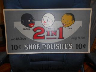 Vintage Racially Insensitive 2 In 1 Shoe Polish Advertising Cardboard Sign
