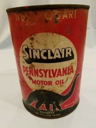 Vintage Sinclair Pennsylvania Motor Oil 1 Quart Metal Can,  Black Dinosaur