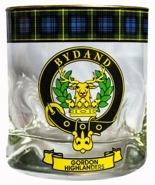 Gordon Highlanders Clan Crested Gold Rim Heavy Based Whisky Glass