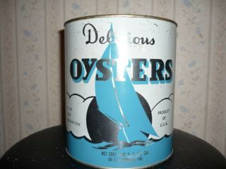 Vintage One Gallon Oyster Can Delicious Coles Point Virginia.  No International