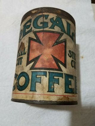Exceptionally Rare Antique Tin Can Regale Steel Cut Coffee 1lb W/lid Paper Label