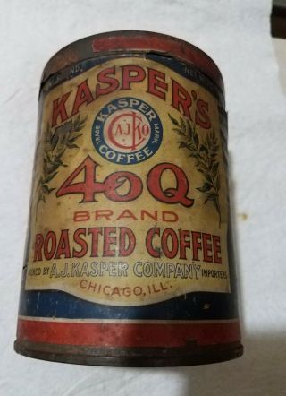 Rare Antique Tin Can Kaspers 40q Coffee 1lb Kasper 