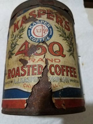 RARE Antique Tin Can KASPERS 40Q COFFEE 1lb Kasper ' s Chicago,  IL PAPER LABEL 3