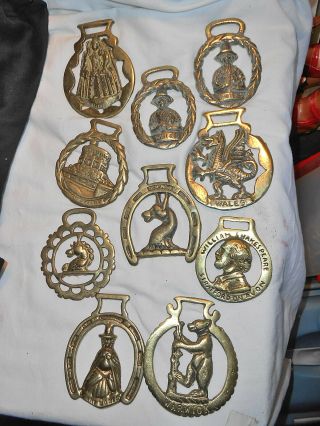 10 Vintage Bronze? Brass?metal? Horse Saddle Medal Parade Medallion Harness