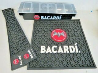 Bacardi Bar Set Caddy Condiment Tray Plus Bar Mats 4607k
