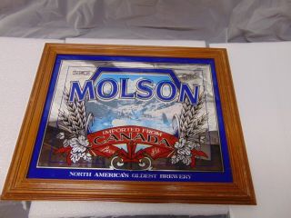 Vintage Molson Canada Beer Bar Mirror Sign Framed Snow Top Mountains 20 " X 16 "