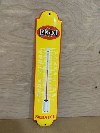 Castrol Service Thermometer Gas Oil Porcelain Advertising Sign