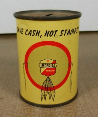 Vintage 1950s Imperial Refineries Advertising Oil Can Tin Bank Canada Rare