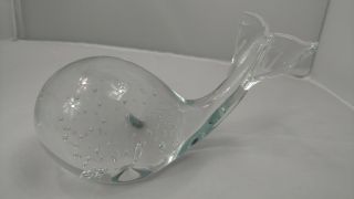 Vintage Art Glass Bubbles Whale Paperweight Sculpture Marine Life Nautical 6 