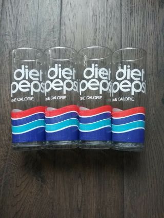 Collectible Set Of 4 Vintage Retro Diet Pepsi One Calorie 7 " Drinking Glasses
