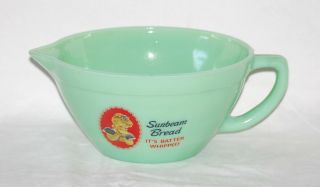 Jadeite Green Glass Sunbeam Bread Advertising Batter Pitcher With Pour Spout