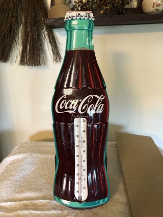 Vintage Coke Coca Cola Bottle Metal Thermometer Robertson 16 " Nib