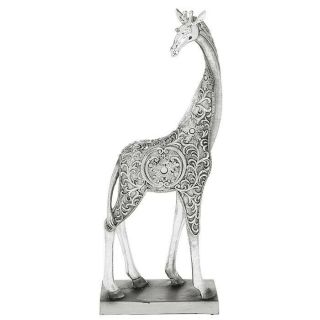 Tall Giraffe On Stand 39cm Figurine Ornament Silver Filigree Art Deco Gift