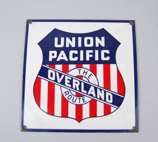 Union Pacific - The Overland Route - Porcelain Sign - Railroad Train -