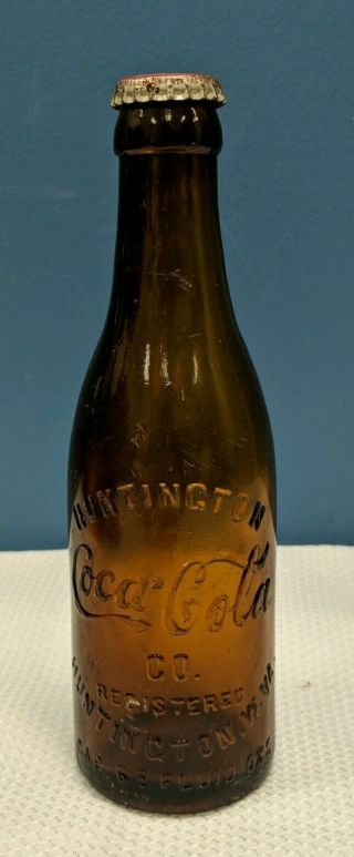Early Vtg Straight Side Amber Coca Cola Bottle Huntington Wv